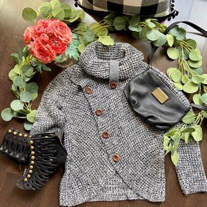 Black and Gray Cowl Neck Sweater